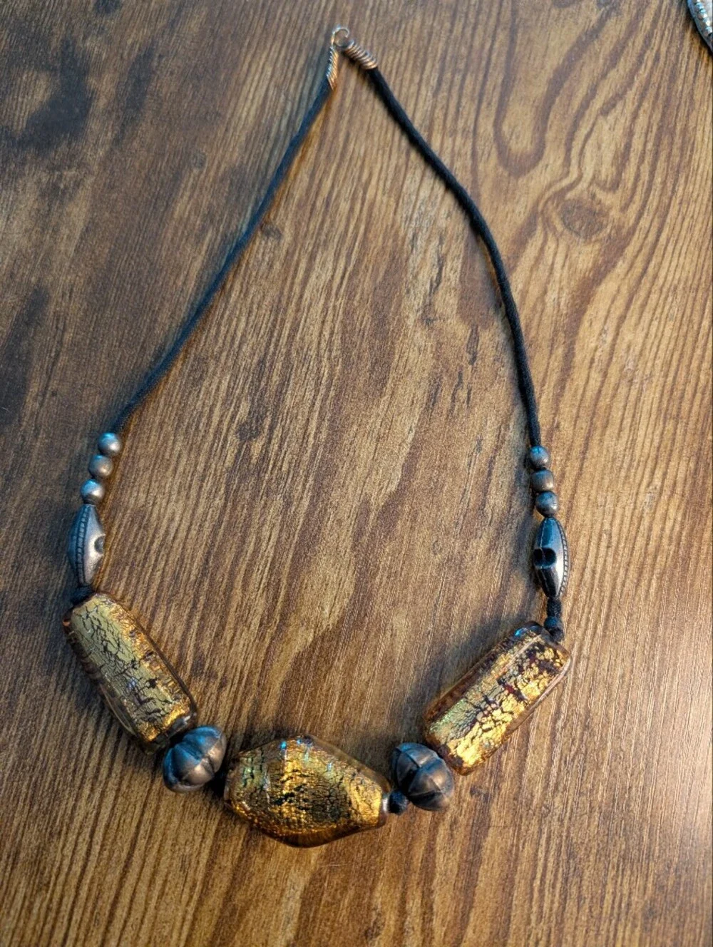 Metallic Amber Gold Glass Artisan Bead Statement Necklace